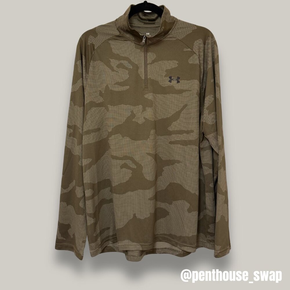 NWOT Under Armour Olive Green Camo Half Zip, Size L